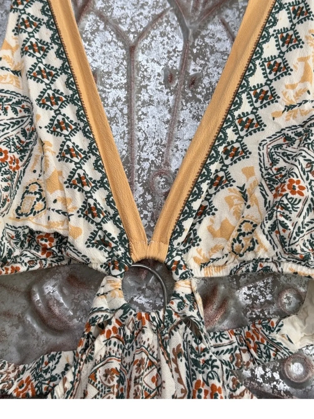 ILLA ILLA Yellow, Cream and Blue Paisley Boho Boutique Halter Tie Maxi Dress - Picture 6 of 8